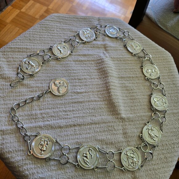 Vintage Accessories - Vintage Silver Zodiac Medallion Belt